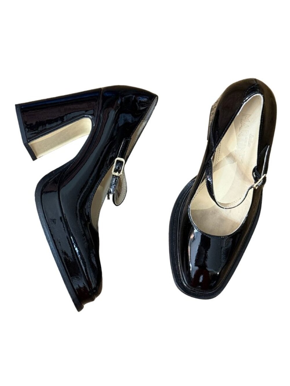 Souliers Martinez CASILDA Black Leather Mary Jane Pumps EUC $650 Sz 37